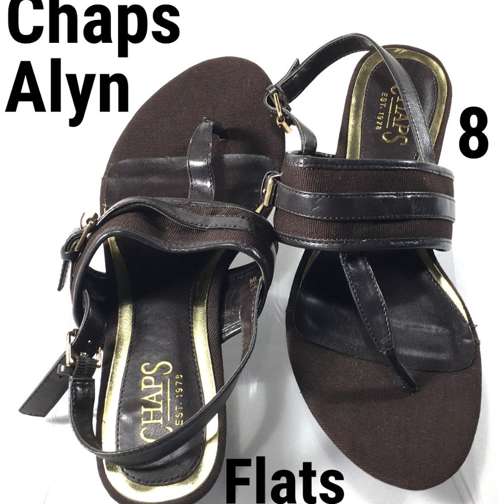 Chaps Alyn Thong Sandals Brown 8 B Flats Canvas / Burnished Calf PU Leather
